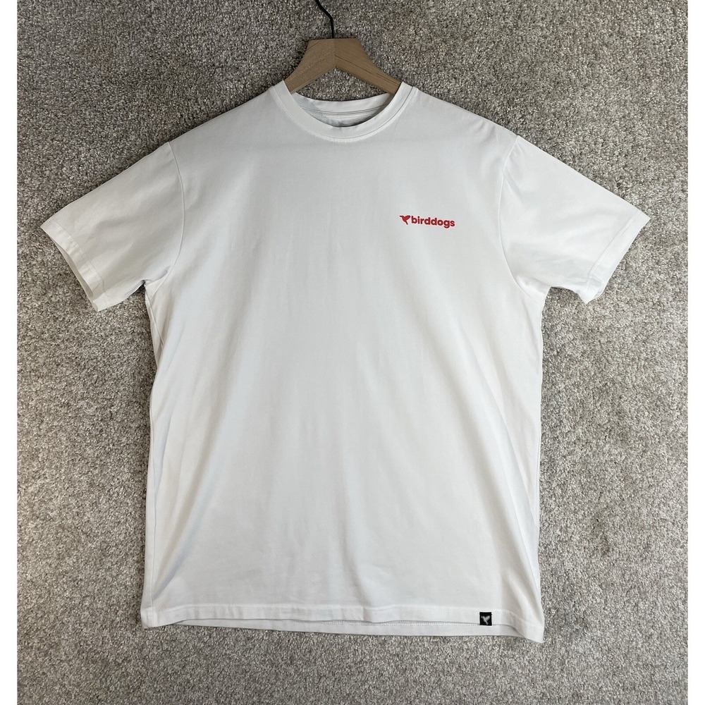 Birddogs T Shirt Men Size L White Active Stretch‎ Graphic Floral Hummingbird